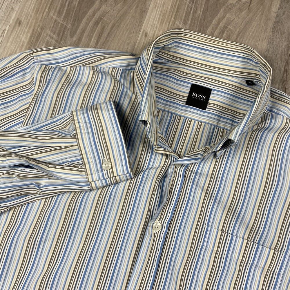 Hugo Boss Multicolor Striped Dress Shirt - Blue, White, Tan